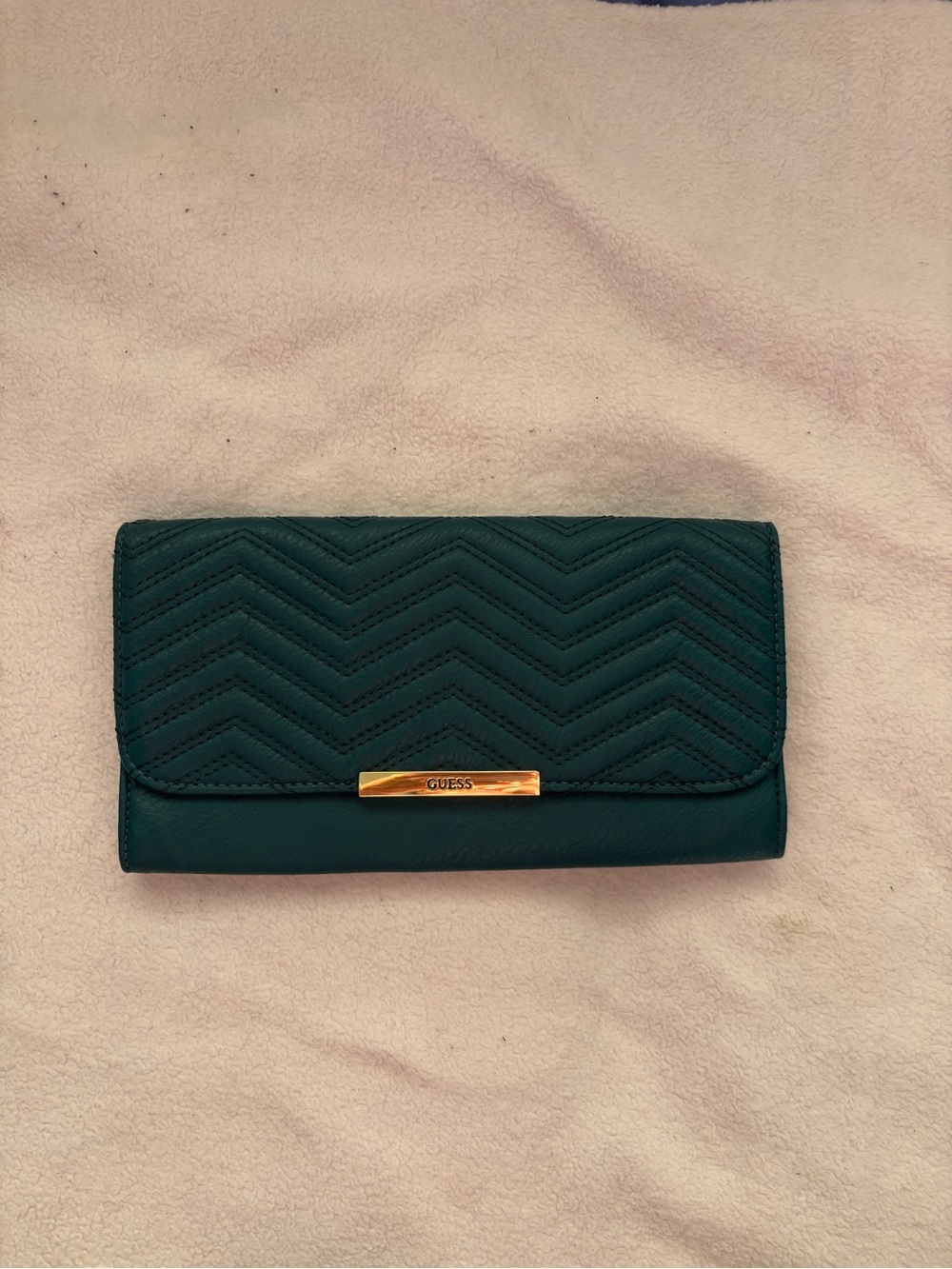GUESS Teal Quilted Chevron flap wallet clutch